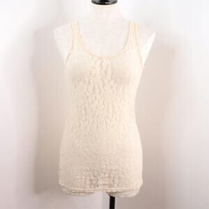 Kimchi Blue Women's S Beige Sheer Floral Lace Overlay Tank Top Urban Oufitters